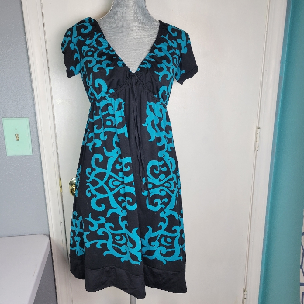 INC International Concepts Teal Black Dress Sz M